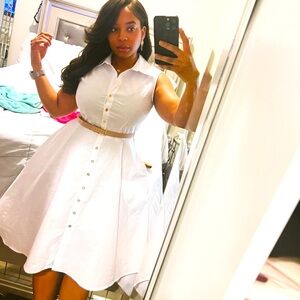 Elegant Old Money White Button-Down Dress short sleeve dress professional fit